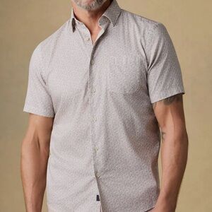 Faherty Mens SS Movement Monterey Shirt Wood Sunray Block Small NWT